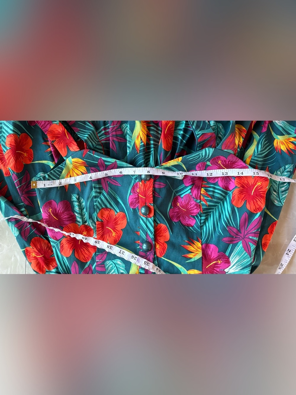 Collectif Teal Tropical Floral Sundress with Red & Purple Accents - Picture 6 of 11